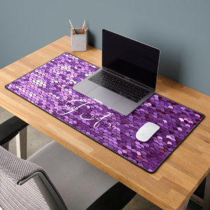 Elegant Monogrammed initial Purple Sequin Desk Mat