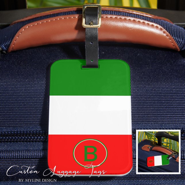 Elegant Monogrammed Italian Flag Luggage Tag (Creator Uploaded)