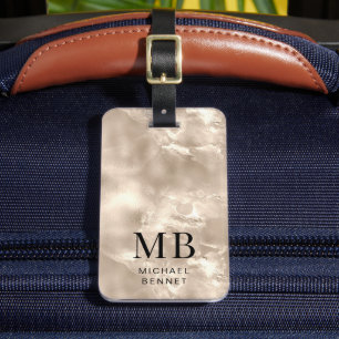 Elegant Monogrammed Ivory Beige Pearl Texture Luggage Tag
