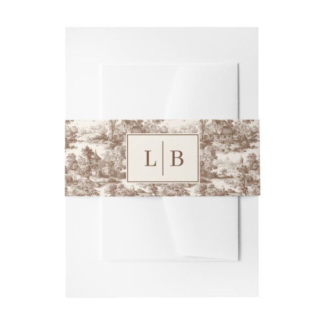 Elegant Monogrammed Landscape Scroll Invitation Belly Band (Front Example)