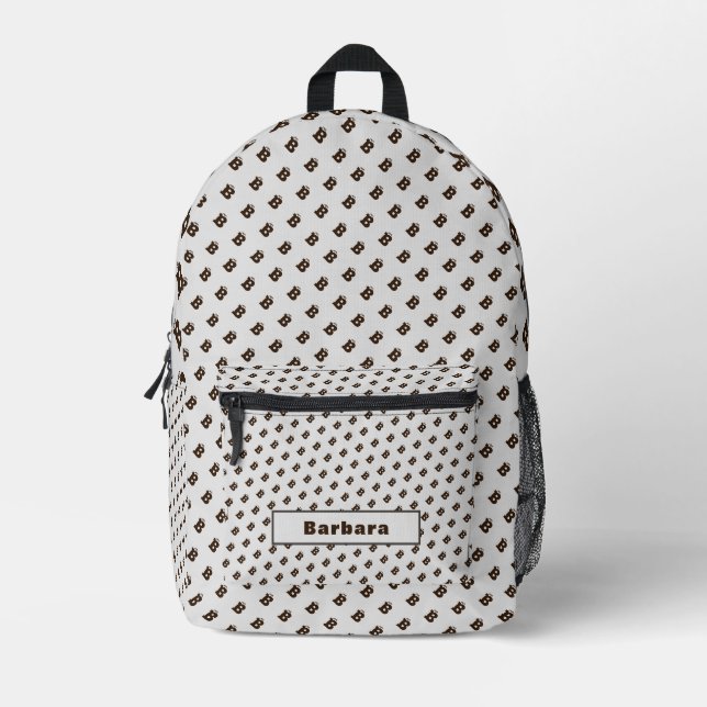 Elegant Monogrammed Letter Pattern Name Brown Printed Backpack (Front)