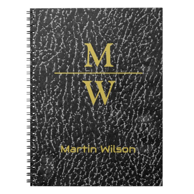 Elegant Monogrammed Luxe Look Black Gold Lettering Notebook (Front)