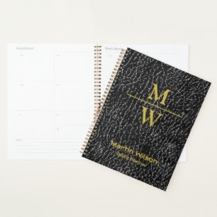 Elegant Monogrammed Luxe Look Black Gold Lettering Planner