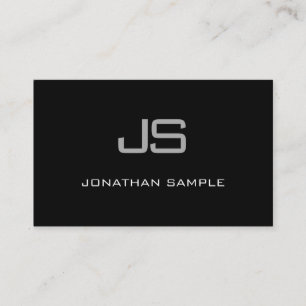 Elegant Monogrammed Modern Black White Plain Chic Business Card