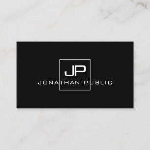 Elegant Monogrammed Modern Black White Template Business Card