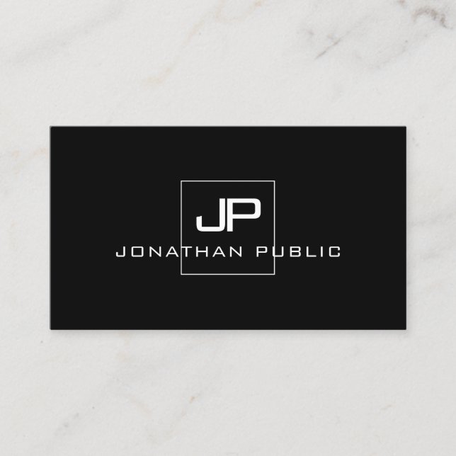 Elegant Monogrammed Modern Black White Template Business Card (Front)
