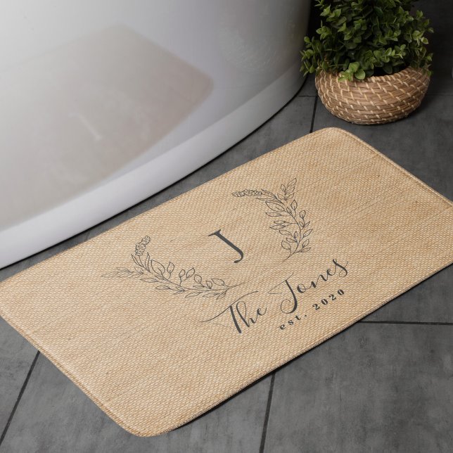 Elegant monogrammed modern farmhouse chic bath mat (Creator Uploaded)