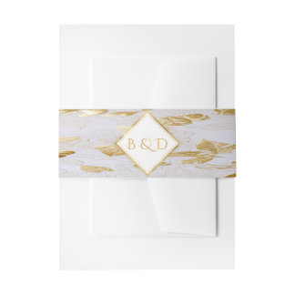 Elegant Monogrammed Monstera Gilded Gold Wedding Invitation Belly Band