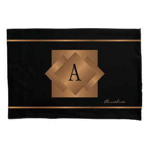 Elegant monogrammed name gold black bedroom pillowcase