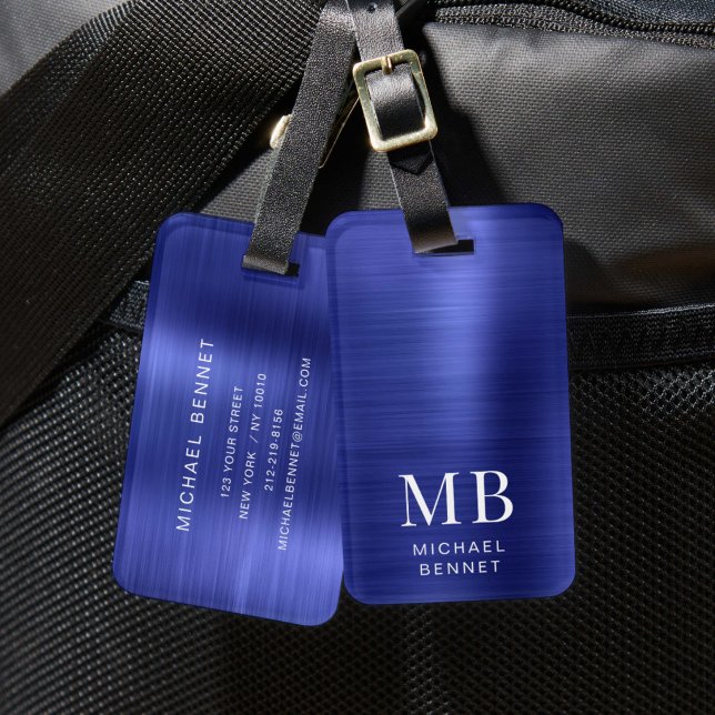 Elegant Monogrammed Navy Blue  Luggage Tag (Elegant Monogrammed Navy Blue Luggage Tag)