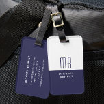 Elegant Monogrammed Navy Blue Luggage Tag<br><div class="desc">Personalised Elegant Monogrammed Navy Blue Luggage Tag.</div>