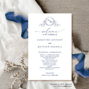 Elegant Monogrammed Navy Blue Wedding Program