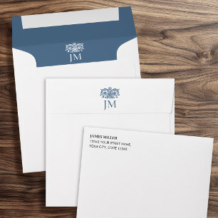 Elegant Monogrammed Ornate Floral Blue Envelope