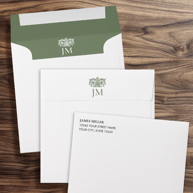 Elegant Monogrammed Ornate Floral Green Envelope (Creator Uploaded)