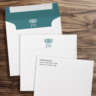 Elegant Monogrammed Ornate Floral Teal Envelope