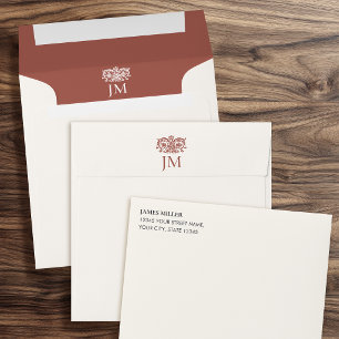 Elegant Monogrammed Ornate Floral Terracotta  Envelope