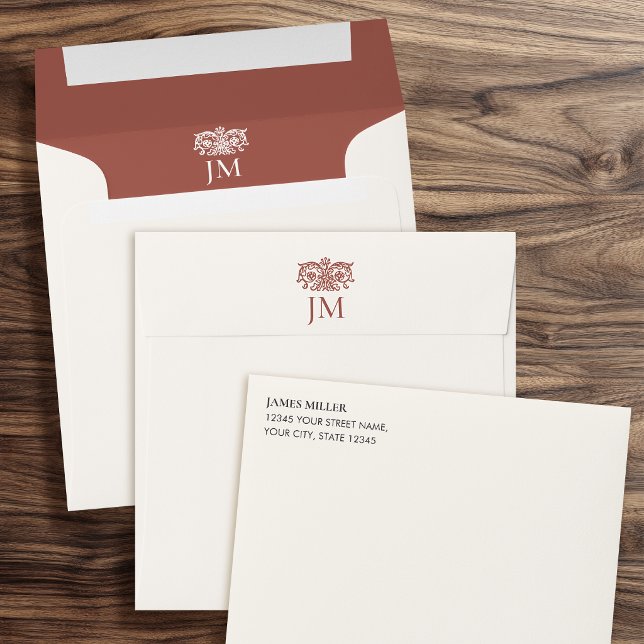 Elegant Monogrammed Ornate Floral Terracotta  Envelope (Creator Uploaded)