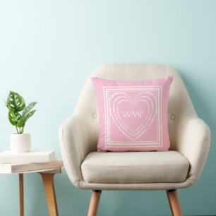 Elegant, Monogrammed Pastel Pink Decorated Hearts Cushion