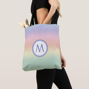Elegant Monogrammed Pastel Rainbow Water Colours Tote Bag