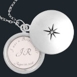 Elegant Monogrammed Peach and Grey Marble Locket Necklace<br><div class="desc">Design front features an elegant peach and grey toned "marbling" effect as background to the shape displaying initials of bride and groom. Your message of gratitude and the date of wedding encircles design. The appearance of delicate ribbons overlay the design. Designed to accompany the "Peach and Grey Marble Wedding Suite."...</div>