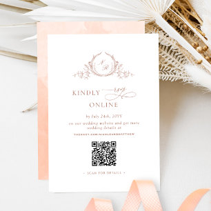 Elegant Monogrammed Peach RSVP Online QR Code  Enclosure Card