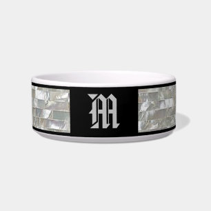 Elegant Monogrammed Pearl Tile Pet Bowl