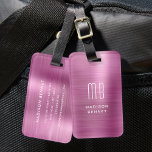 Elegant Monogrammed Pink Brushed Metallic Luggage Tag<br><div class="desc">Elegant Monogrammed Pink Brushed Metallic Luggage Tag, </div>
