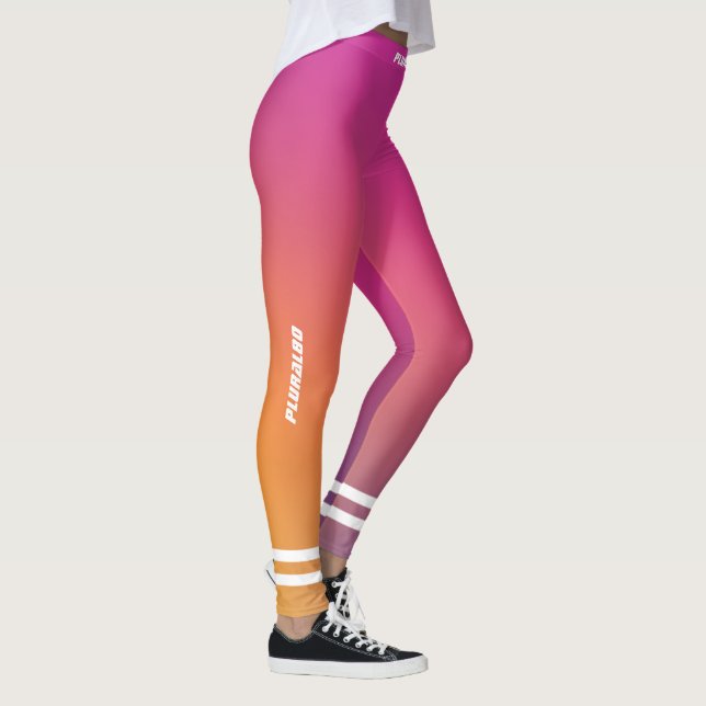 Elegant monogrammed pink purple yellow workout leggings (Right)