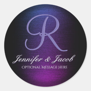 Elegant Monogrammed Purple and Black Classic Round Sticker