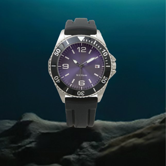 Elegant Monogrammed Purple Brushed Metallic Watch (Creator Uploaded)