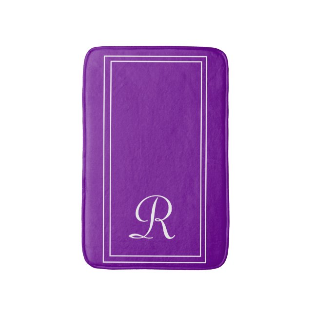 Elegant Monogrammed Purple Personalised Bath Mat (Front Vertical)