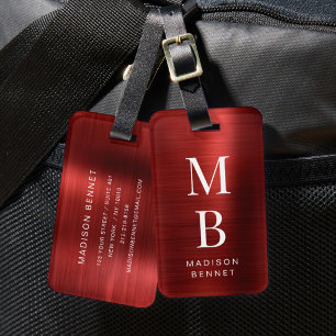 Elegant Monogrammed Red Luggage Tag