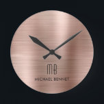 Elegant Monogrammed Rose Gold Brushed Metallic Round Clock<br><div class="desc">Personalised Elegant Monogrammed Rose Gold Brushed Round Clock</div>