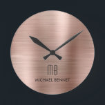 Elegant Monogrammed Rose Gold Brushed Metallic Round Clock<br><div class="desc">Personalised Elegant Monogrammed Rose Gold Brushed Round Clock</div>