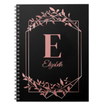 Elegant monogrammed rose gold frame leaves black