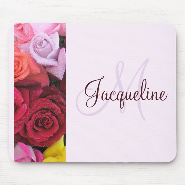 Elegant Monogrammed Rose Women's  Mouse Pad (Front)
