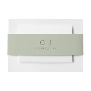 Elegant Monogrammed Sage Green Wedding Invitation Belly Band