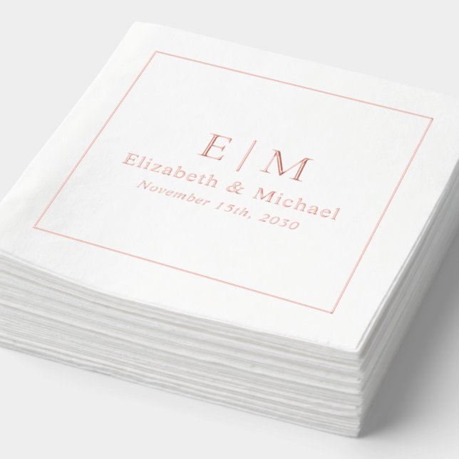 Elegant Monogrammed Script Wedding Rose Gold Foil Napkins (Detail)