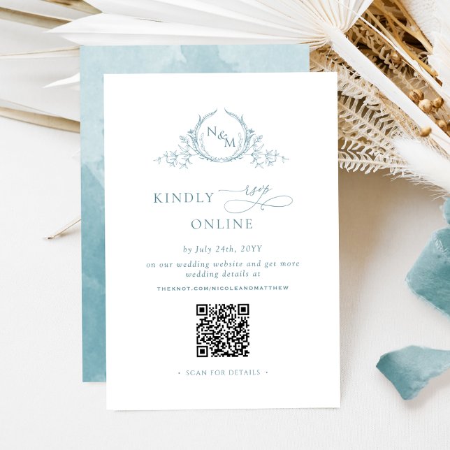 Elegant Monogrammed Sea Glass RSVP Online QR Code  Enclosure Card (Creator Uploaded)