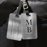 Elegant Monogrammed Silver Brushed Metallic  Luggage Tag<br><div class="desc">Elegant Monogrammed Silver Brushed Metallic Luggage Tag.</div>