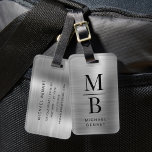 Elegant Monogrammed Silver Brushed Metallic Luggage Tag<br><div class="desc">Elegant Monogrammed Silver Brushed Metallic Luggage Tag.</div>