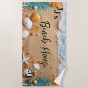 Elegant Monogrammed Simple Beach House Seashore Beach Towel