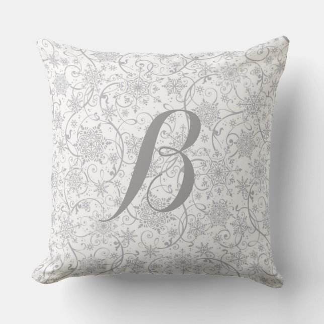 Elegant Monogrammed snowflake Pillow (Front)