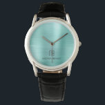 Elegant Monogrammed Teal Green Brushed Metallic Watch<br><div class="desc">Personalised Elegant Monogrammed Teal Green Brushed Metallic Watch.</div>