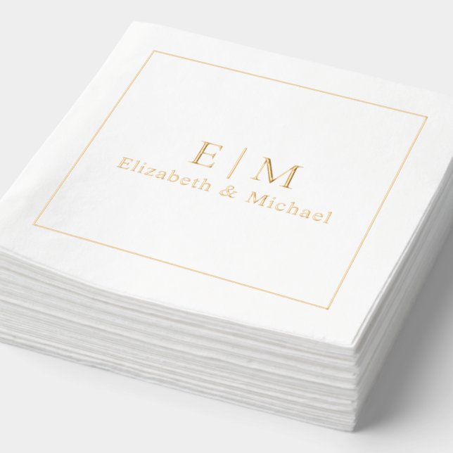 Elegant Monogrammed Typography Simple Wedding Gold Foil Napkins (Detail)