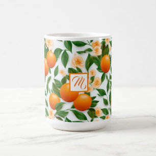 Elegant Monogrammed Valencia Orange and Blossom Coffee Mug