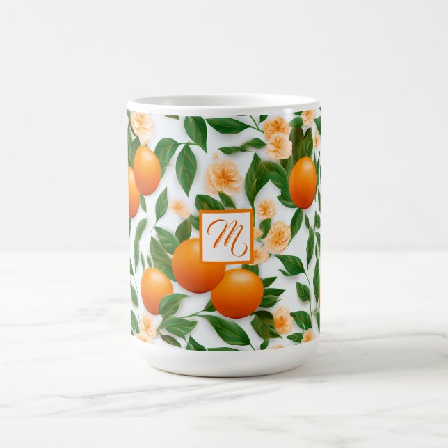 Elegant Monogrammed Valencia Orange and Blossom Coffee Mug (Center)