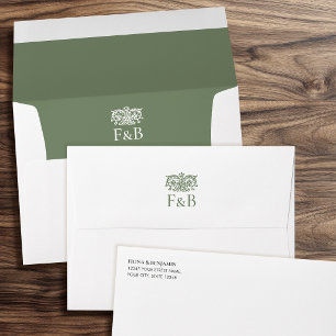 Elegant Monogrammed Wedding Vintage Floral Green Envelope