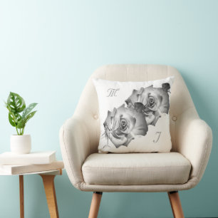 Elegant Monogrammed with Name Rose Throw Pillow