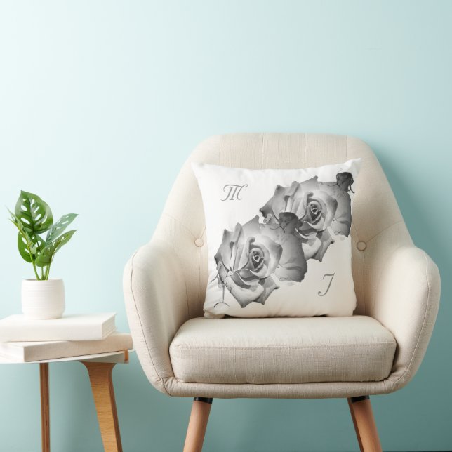 Elegant Monogrammed with Name  Rose Throw Pillow (Chair)